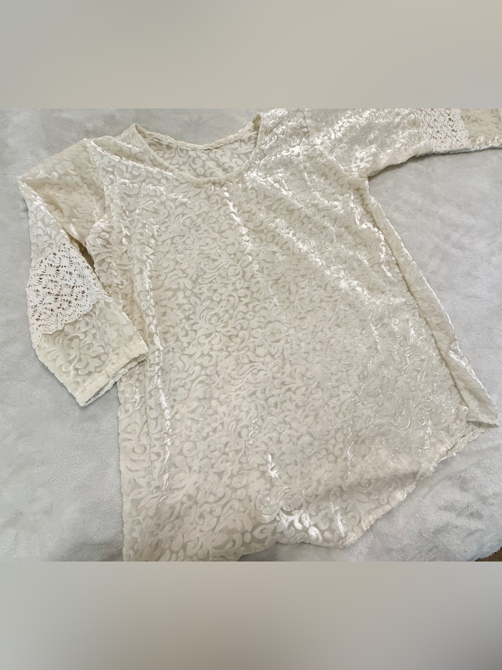Cream Lace and Crochet Sleeve Women's Blouse